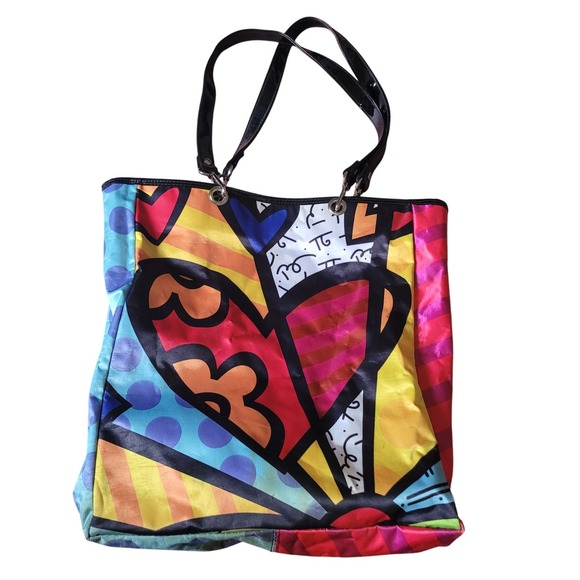 Romero Britto Tote Bag A New Day Heart Shoulder Bag Artist Large Carry On Purse - Picture 2 of 8